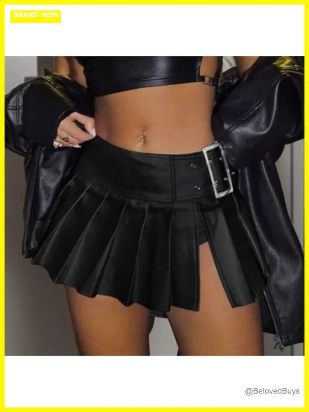 Y2K Faux Leather Pleated Side Slit Micro Mini Skirt